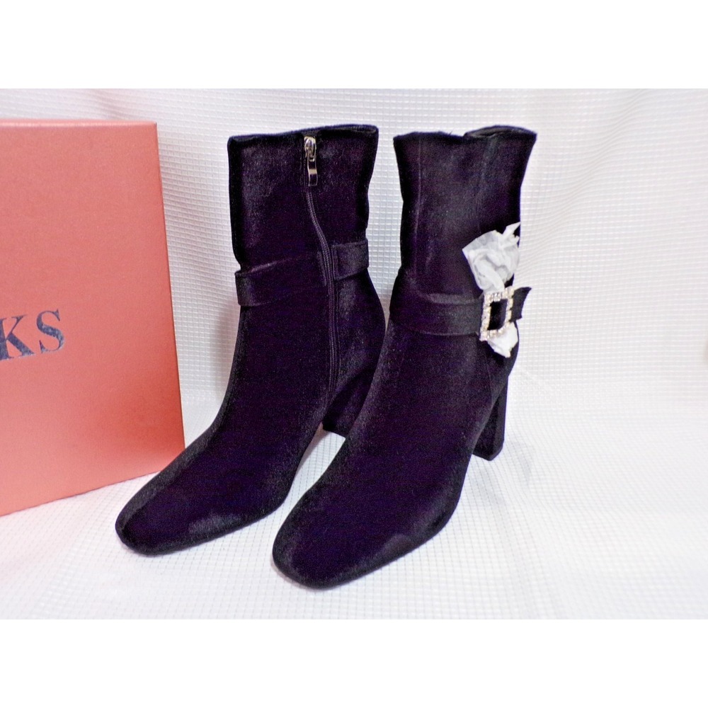 Yodeks Velvet‎ Women's Zipper Boots Size 9.5 w/3" Heel Silver Gem Buckle Boxed